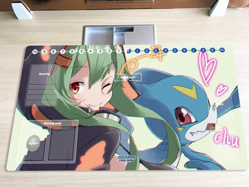 Mlikemat New Playmat Digimon DTCG Mat Shinomiya Rina & Veemon TCG CCG OCG Trading Card Game Mat with Zones + Free Bag (ZD002-913-SM) - Image 1